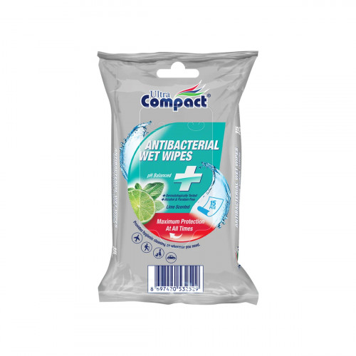 Ultra Compact Wet Wipes Antibacterial 15pcs -- مناديل مبللة مدمجة للغاية مضادة للبكتيريا 15 قطعة Ultra Compact Wet Wipes Antibacterial 15pcs -- مناديل مبللة مدمجة للغاية مضادة للبكتيريا 15 قطعة