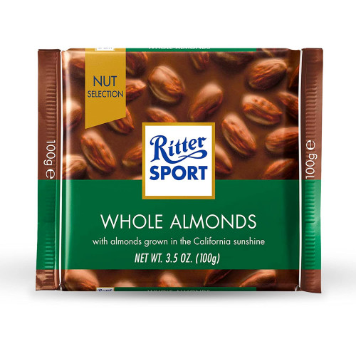Ritter Sport Milk Chocolate with Whole Almonds 100g -- ريتر سبورت شوكولاتة الحليب مع اللوز الكامل 100 جرام Ritter Sport Milk Chocolate with Whole Almonds 100g -- ريتر سبورت شوكولاتة الحليب مع اللوز الكامل 100 جرام