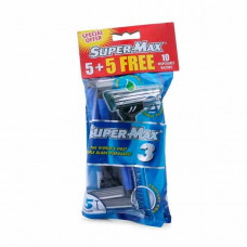 Supermax 3 Disposable Razors 5 + 5 Free -- سوبرماكس ماكينه حلاقة ب3 شفرات - يمكن التخلص منها- 5+5 مجاني