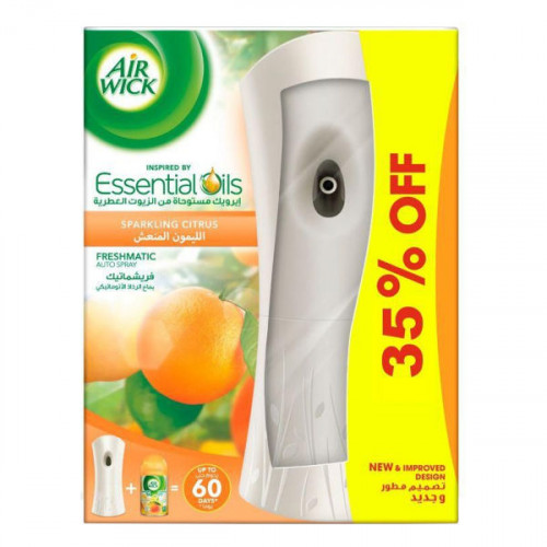 Air Wick Freshmatic Auto Spray + Refil Sparkling Citrus 250ml - ايرويك مجموعه بخاخ معطر جو اوتوماتيكي منعش بالحمضيات 250 مل  Air Wick Freshmatic Auto Spray + Refil Sparkling Citrus 250ml - ايرويك مجموعه بخاخ معطر جو اوتوماتيكي منعش بالحمضيات 250 مل