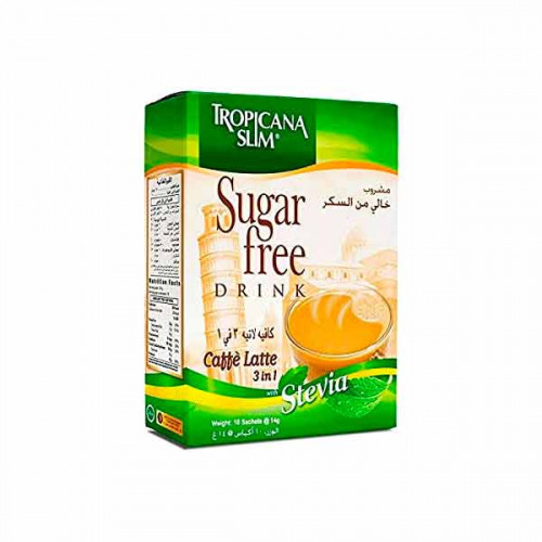 Tropicana Slim Caffe Latte 3 In 1 Drink With Stevia 140gm -- مشروب كافى لاتيه 3 في 1 خالي من السكر  140 جم من تروبيكانا  Tropicana Slim Caffe Latte 3 In 1 Drink With Stevia 140gm -- مشروب كافى لاتيه 3 في 1 خالي من السكر  140 جم من تروبيكانا
