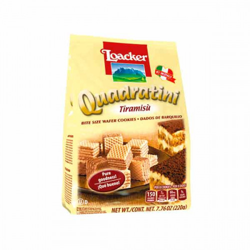 Loacker Quadratini Tiramisu 220gm -- قطع ويفر صغيره تيراميسو 220 جرام من لوكر كوادراتينا Loacker Quadratini Tiramisu 220gm -- قطع ويفر صغيره تيراميسو 220 جرام من لوكر كوادراتينا